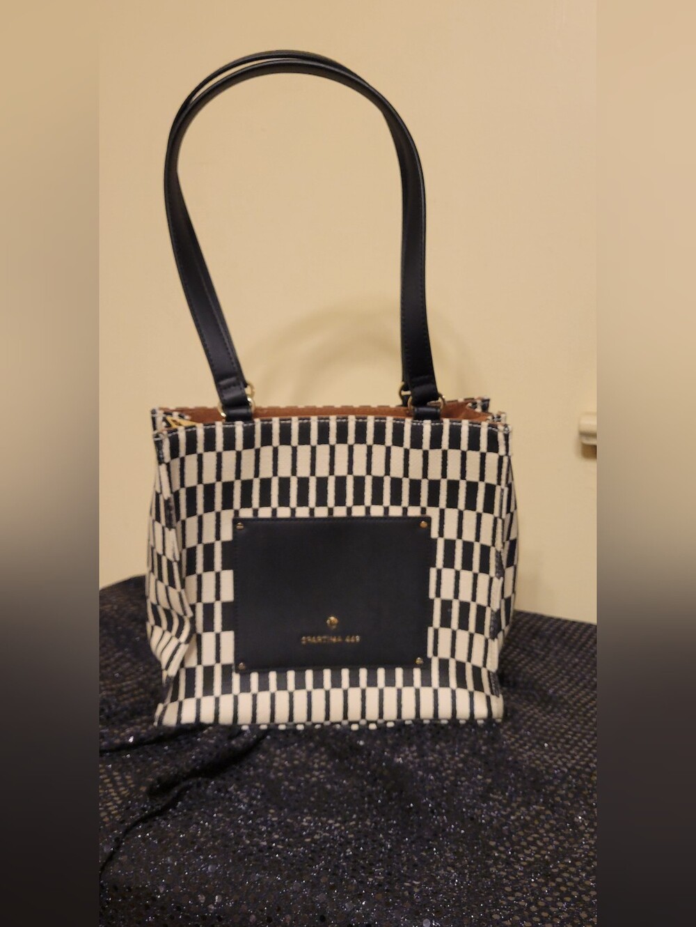 Spartina 449 Black & Cream Check Shoulder Tote
